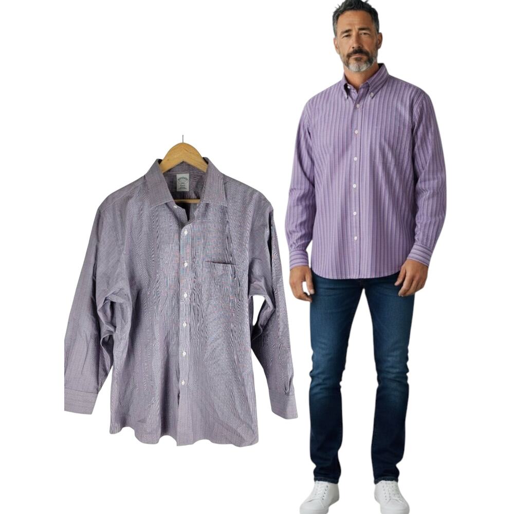 Brooks Brothers Regent Dress Shirt Purple Check Long Sleeve Size 17 2/3